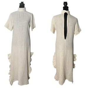 Womens Organic Cotton Coastal Gauze Dress Open Back Ruffles Size S Cover Up